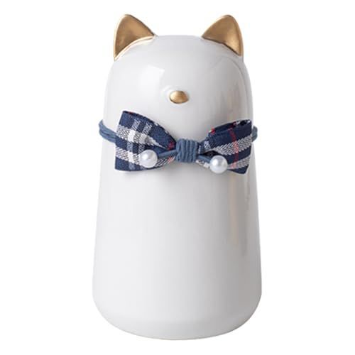 Handcrafted Ceramic Cat Urn for Ashes,Bow Tie Cat Shaped Funeral Memorial Keepsake,Pet Urn for Indoor & Outdoor Use - Pink - Size 25.5*9.5cm