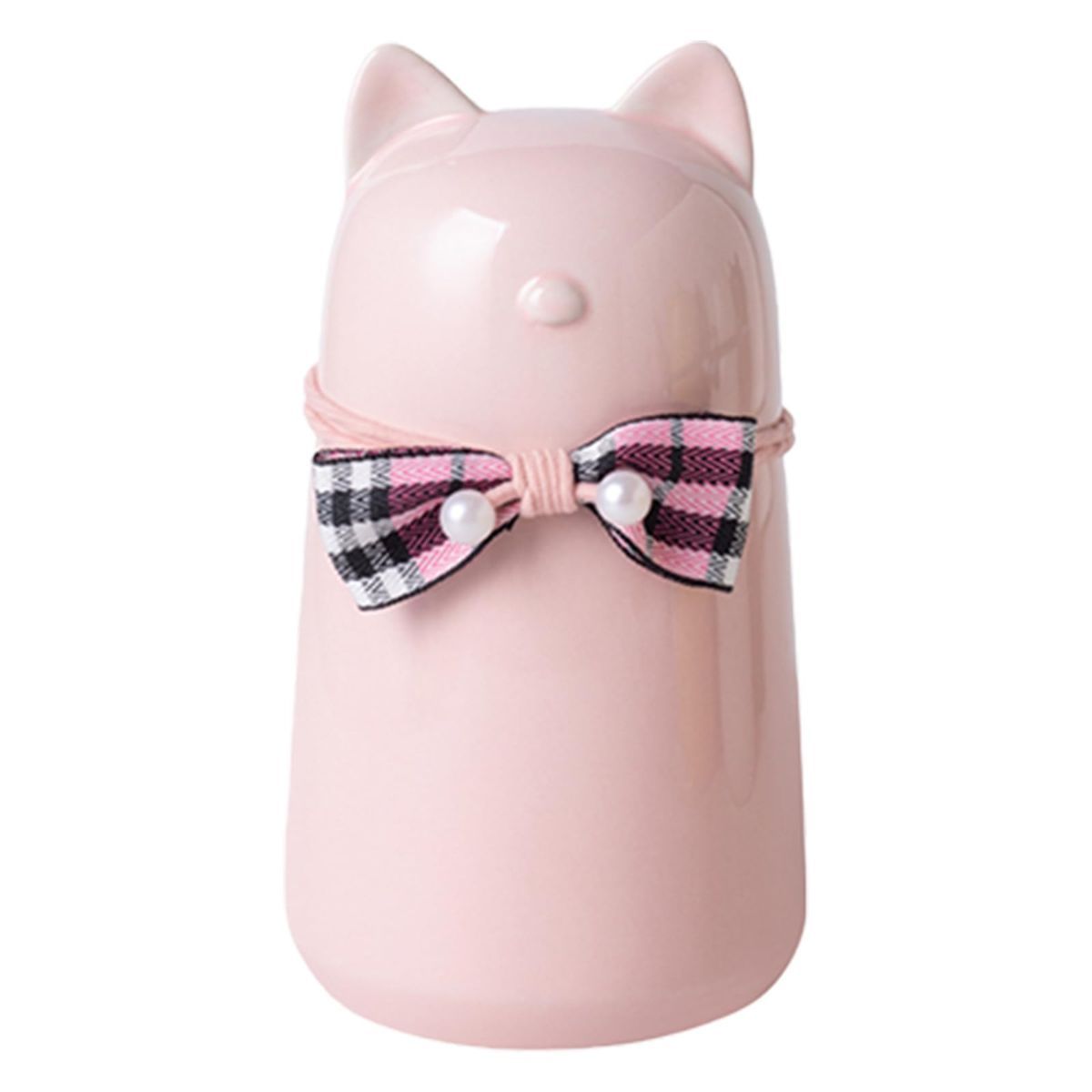 Handcrafted Ceramic Cat Urn for Ashes,Bow Tie Cat Shaped Funeral Memorial Keepsake,Pet Urn for Indoor & Outdoor Use - Pink - Size 15*8cm