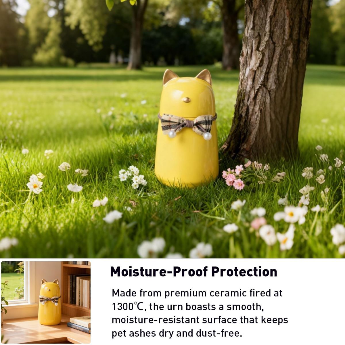 Handcrafted Ceramic Cat Urn for Ashes,Bow Tie Cat Shaped Funeral Memorial Keepsake,Pet Urn for Indoor & Outdoor Use - Pink - Size 15*8cm