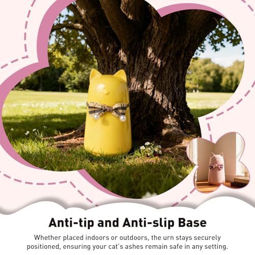 Handcrafted Ceramic Cat Urn for Ashes,Bow Tie Cat Shaped Funeral Memorial Keepsake,Pet Urn for Indoor & Outdoor Use - White - Size 25.5*9.5cm