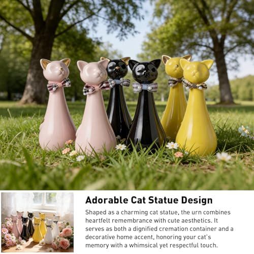 Handcrafted Cat Statue Ceramic Ashes Urn for Cats - Beloved Pet Cremation Memorial Urn, Funeral Memorial Gift - Black - Size 25.5*9.5cm