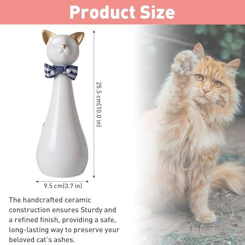 Handcrafted Cat Statue Ceramic Ashes Urn for Cats - Beloved Pet Cremation Memorial Urn, Funeral Memorial Gift - Pink - Size 25.5*9.5cm