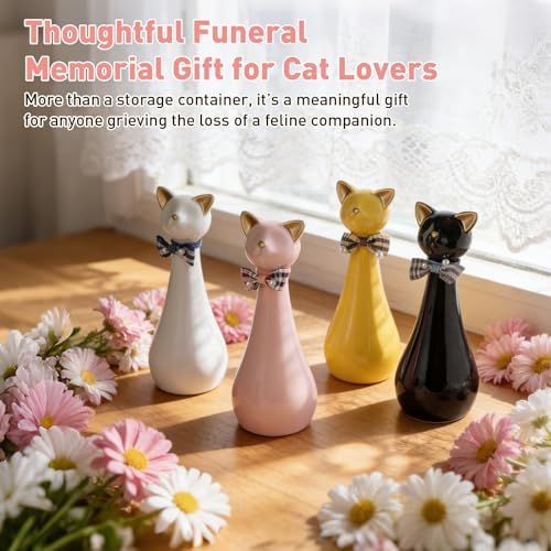 Handcrafted Cat Statue Ceramic Ashes Urn for Cats - Beloved Pet Cremation Memorial Urn, Funeral Memorial Gift - White - Size 25.5*9.5cm