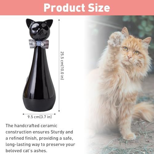 Handcrafted Cat Statue Ceramic Ashes Urn for Cats - Beloved Pet Cremation Memorial Urn, Funeral Memorial Gift - White - Size 25.5*9.5cm