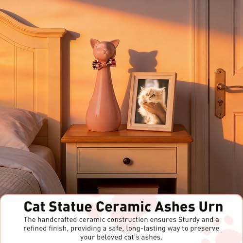 Handcrafted Cat Statue Ceramic Ashes Urn for Cats - Beloved Pet Cremation Memorial Urn, Funeral Memorial Gift - White - Size 25.5*9.5cm