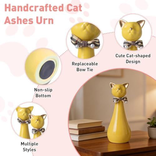 Handcrafted Cat Statue Ceramic Ashes Urn for Cats - Beloved Pet Cremation Memorial Urn, Funeral Memorial Gift - White - Size 25.5*9.5cm