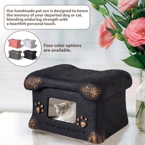 Pet Urn for Dogs and Cats Ashes,Photo Frame Handmade Cremation Urn,Memorial Keepsake for Loss of Pets - Pink - Size 18.5*14cm