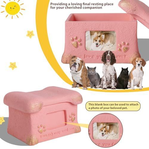 Pet Urn for Dogs and Cats Ashes,Photo Frame Handmade Cremation Urn,Memorial Keepsake for Loss of Pets - Pink - Size 18.5*14cm