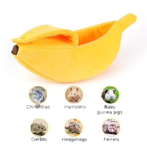 Large Creative Banana Shape pet Bed, Warm and Soft Banana Bed for Hedgehog, Hamster Chinchilla, Guinea Pigs, Ferret,Kitten Puppy - Yellow