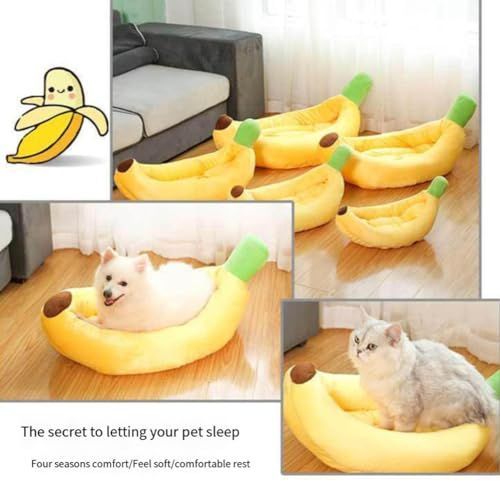 Banana Bed, Banana Shaped Pet Bed for Cats & Small Dogs - Cozy Cave Design with Machine Washable Cover, Non-Slip Bottom & Soft Faux Fur Lining, Multiple Sizes (S-XL) for Year-Round Comfort - Green - Size Large
