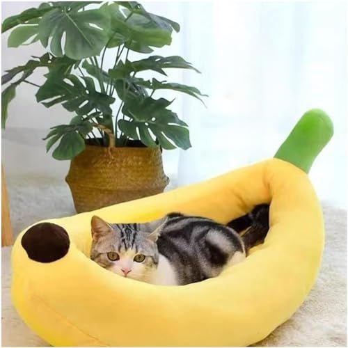 Banana Bed, Banana Shaped Pet Bed for Cats & Small Dogs - Cozy Cave Design with Machine Washable Cover, Non-Slip Bottom & Soft Faux Fur Lining, Multiple Sizes (S-XL) for Year-Round Comfort - Green - Size Small