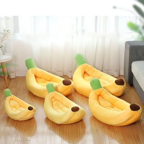 Banana Bed, Banana Shaped Pet Bed for Cats & Small Dogs - Cozy Cave Design with Machine Washable Cover, Non-Slip Bottom & Soft Faux Fur Lining, Multiple Sizes (S-XL) for Year-Round Comfort - Green - Size Small