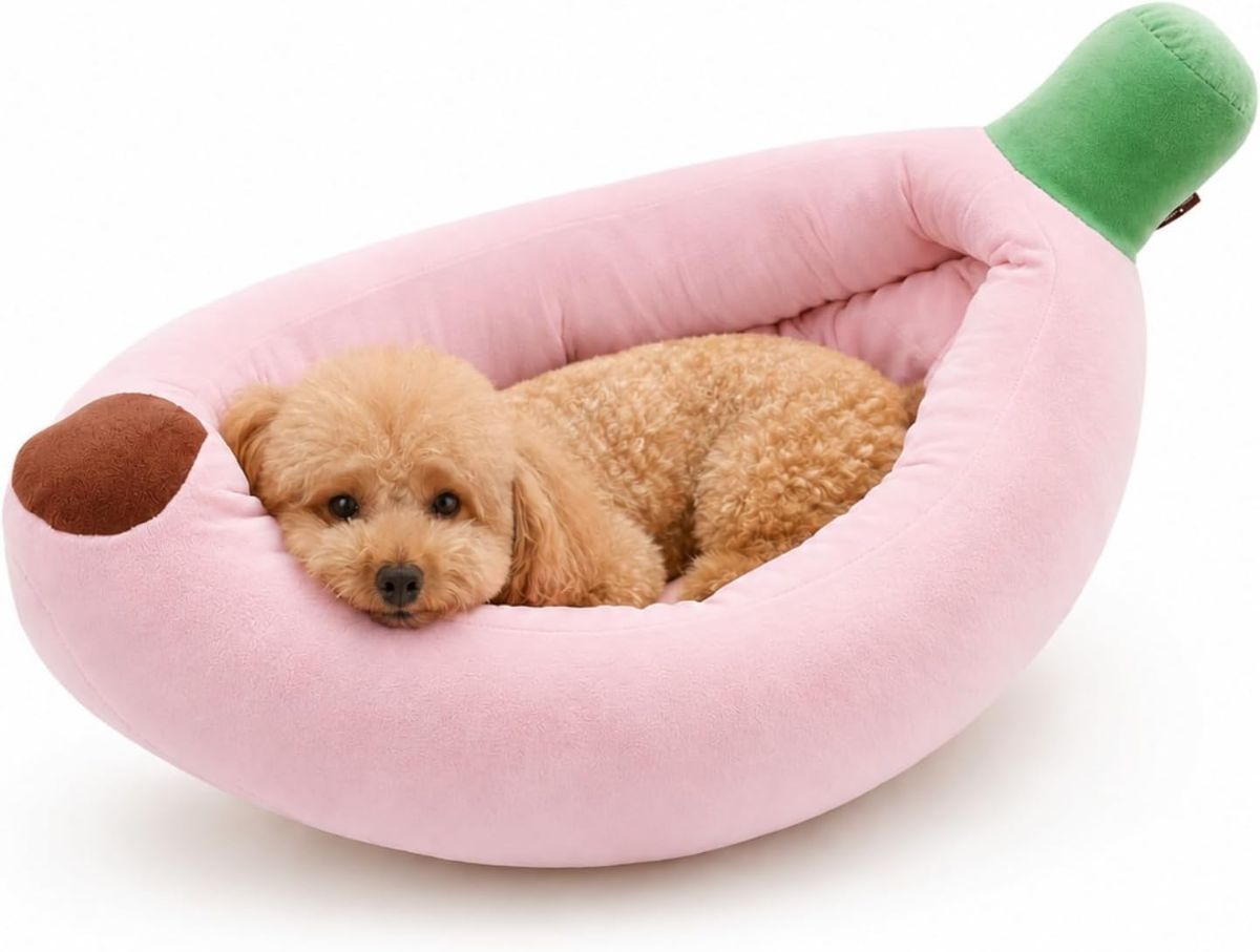 Large Banana Bed, Banana Shaped Pet Bed for Cats & Small Dogs - Cozy Cave Design with Machine Washable Cover, Non-Slip Bottom & Soft Faux Fur Lining, Multiple Sizes (S-XL) for Year-Round Comfort - Yellow