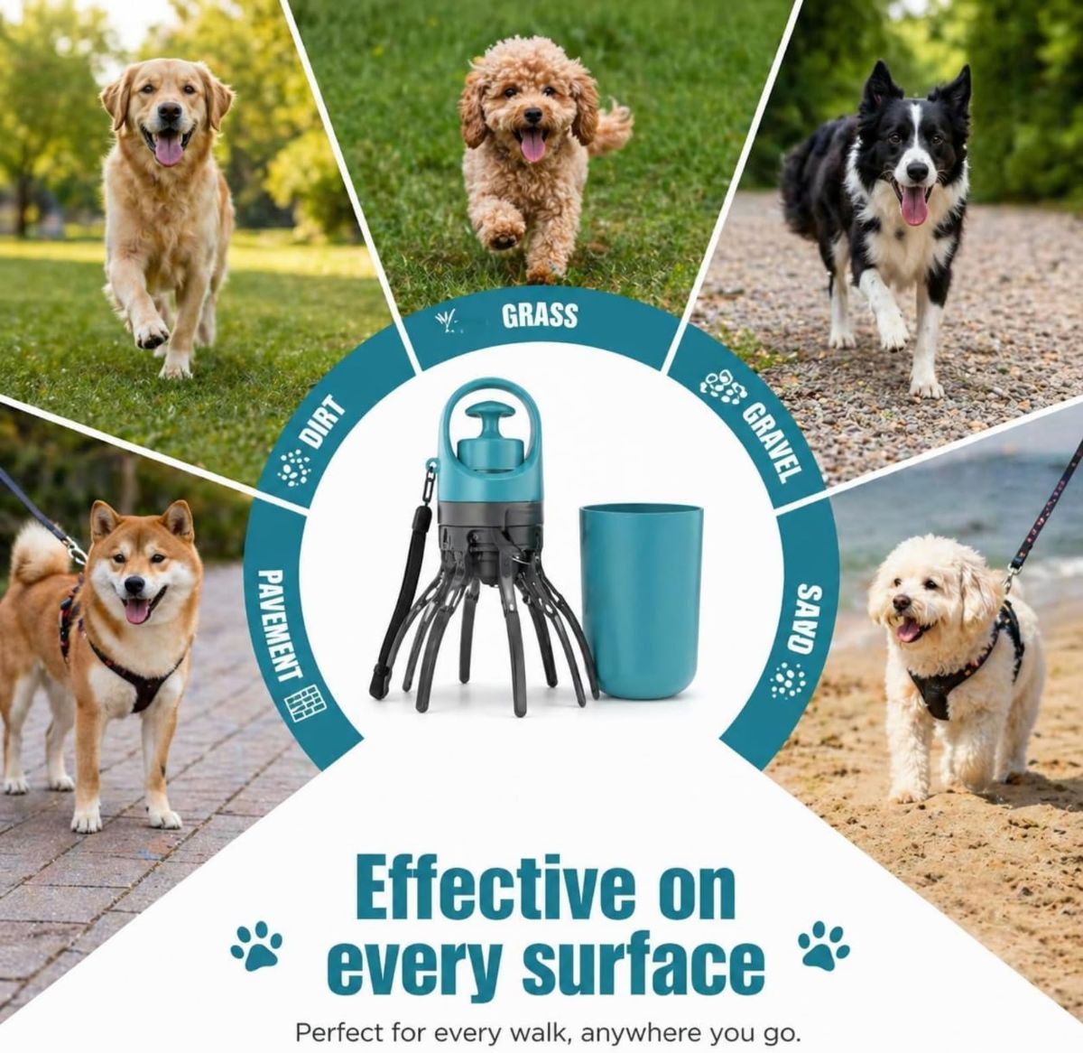 Portable 2 in 1 Dog Waste Pick Up Claws, Hand Held Pet Waste Picker, Six Claws Portable Dog Poop Scooper with 15PCS Bag Attachment and Leak-Proof Waste Storage Container, Pet Lovers - Blue - Size Pooper scooper