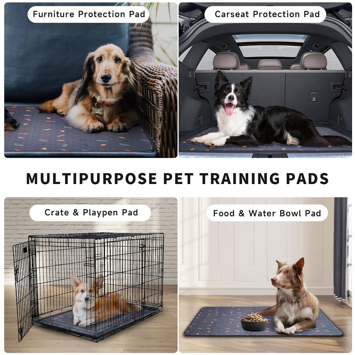 2-Pack Reusable Dog Urine Pads Dog Pee Pads Absorbent Dog Pads Dog Training Pads - Dark Gray / 24in*48in