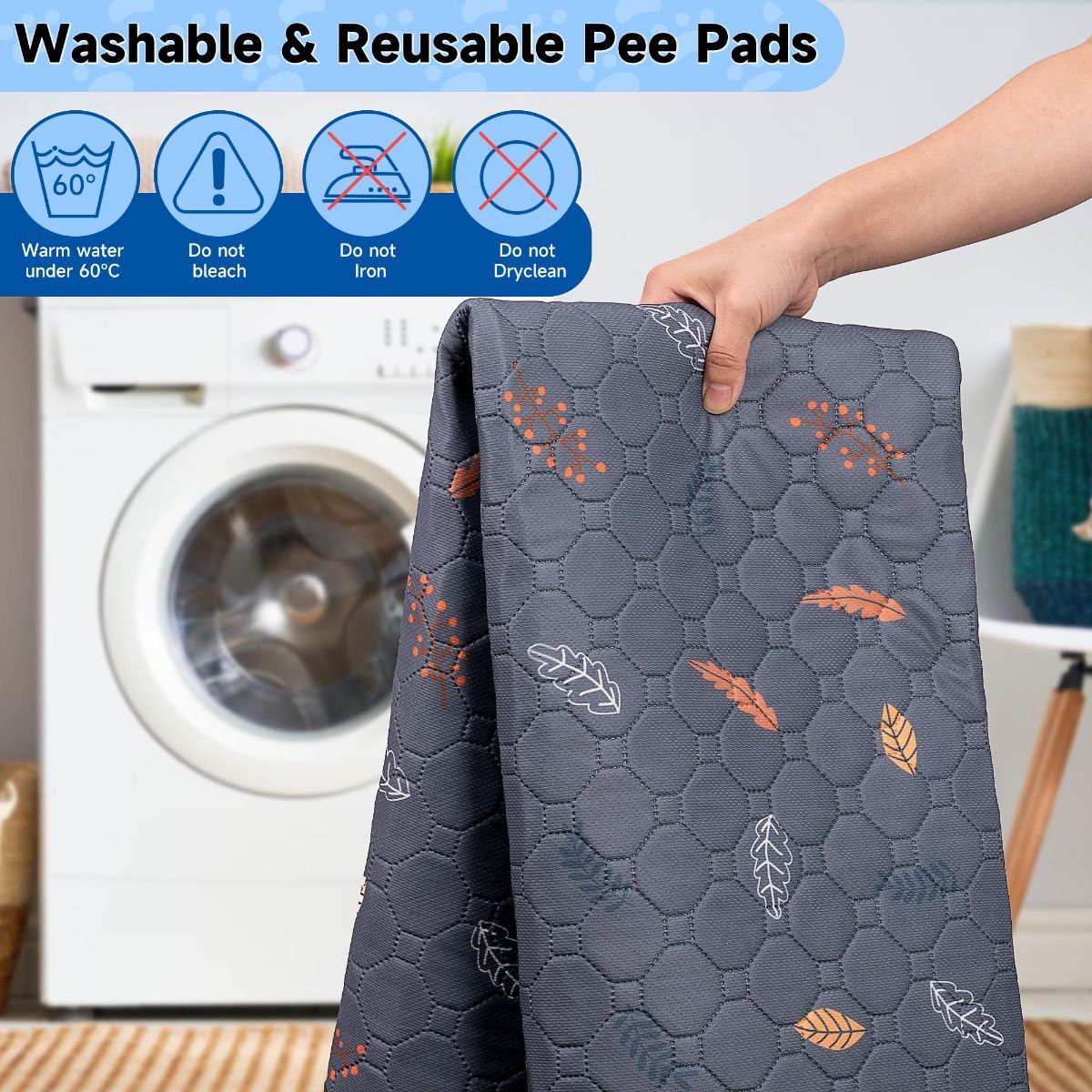 2-Pack Reusable Dog Urine Pads Dog Pee Pads Absorbent Dog Pads Dog Training Pads - Dark Gray / 24in*48in