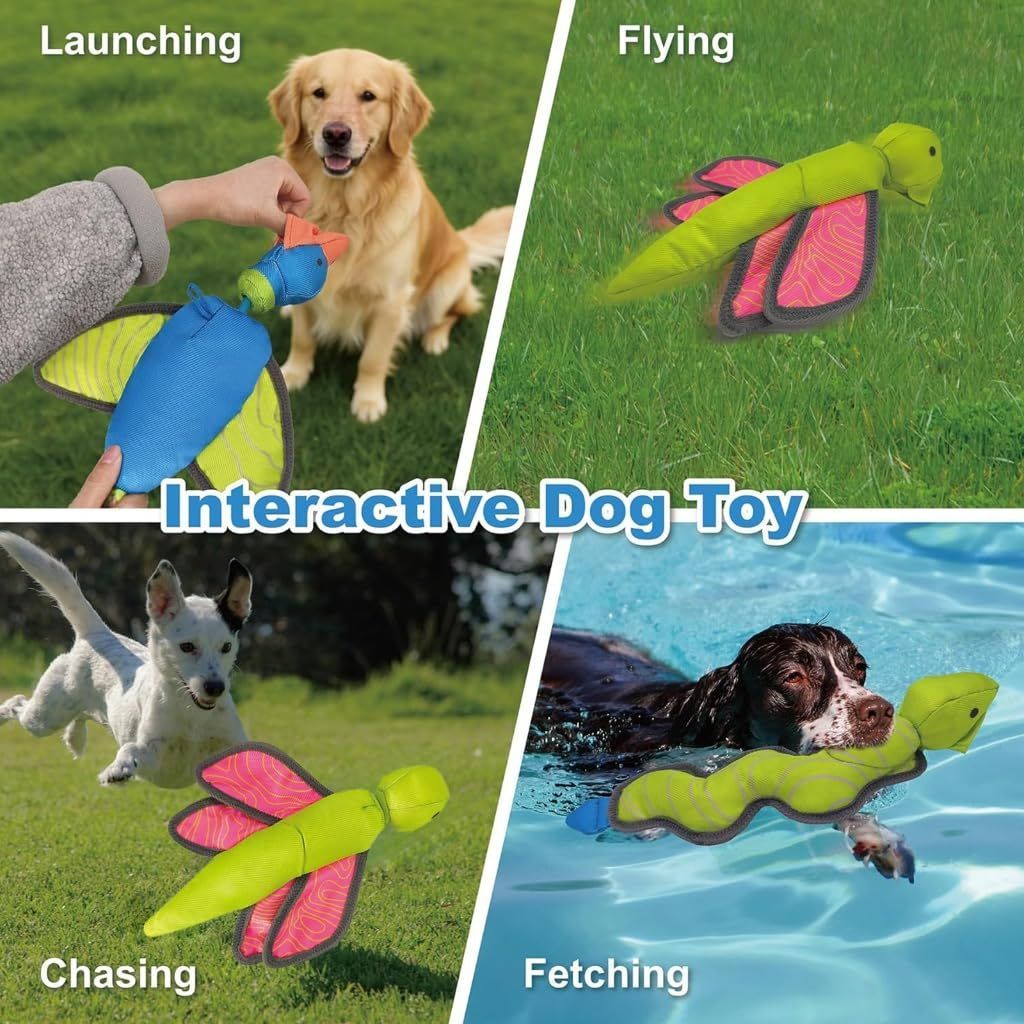 Interactive Dog Training Toy Fun Squeaky Bouncing Flying Ball Dog Chew Toy for Aggressive Chewers Chewing Outdoor Play - Multi - Size Dragonfly