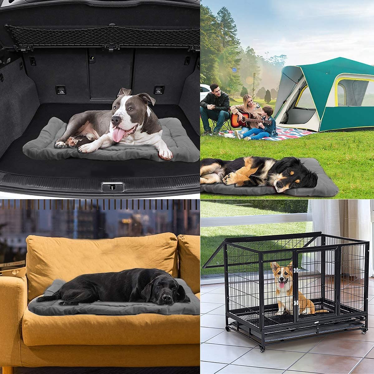 Outdoor Dog Bed, 35”x24“ Portable Camping Travel Dog Bed, Soft, Comfortable, Waterproof, Non-Slip, Machine Washable Easy to Clean Pet Mat for Small, Medium and Large Dog and Cat(gray)