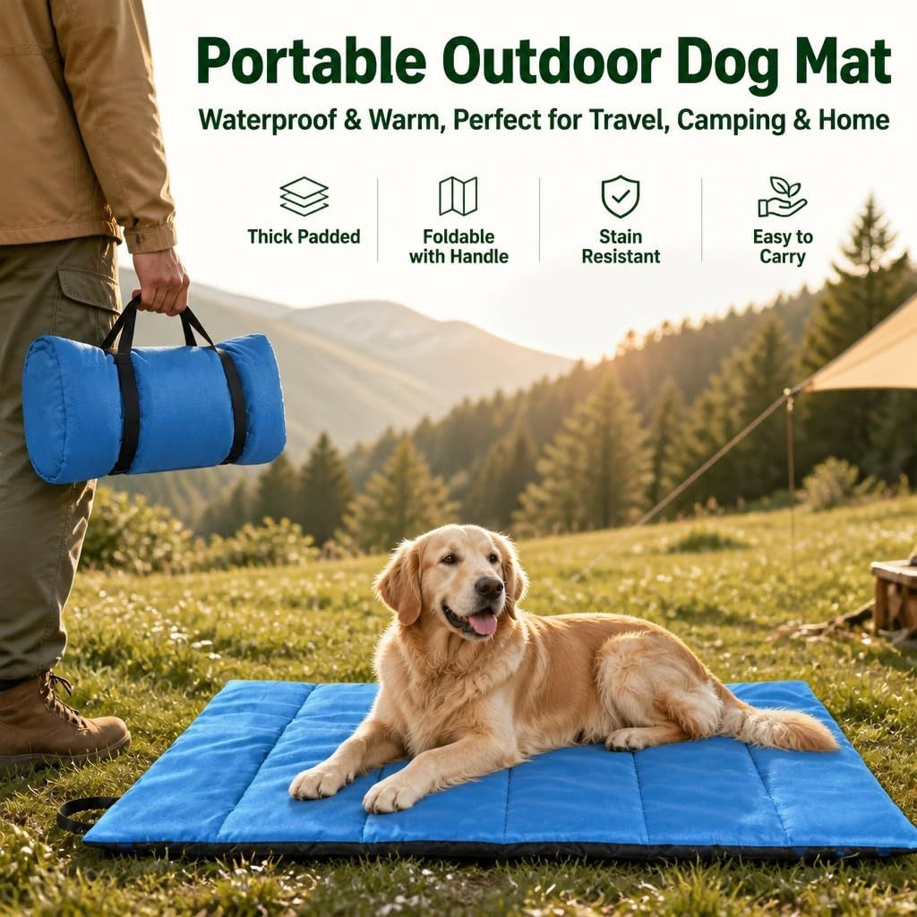 Foldable and Portable Dog Mat, Waterproof Oxford Fabric Travel Mat, Dog Cushion, Large Size 110 x 68 cm, Wear-Resistant for Outdoor, Camping, Car and Garden(Blue)