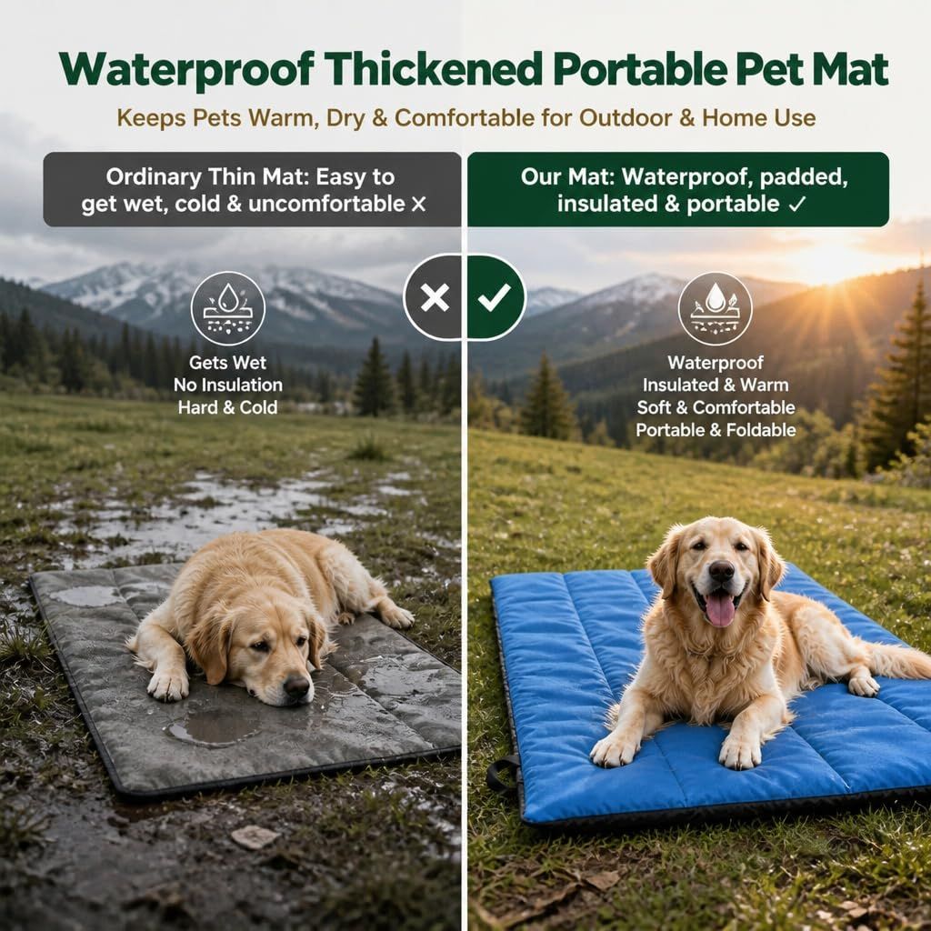 Foldable and Portable Dog Mat, Waterproof Oxford Fabric Travel Mat, Dog Cushion, Large Size 110 x 68 cm, Wear-Resistant for Outdoor, Camping, Car and Garden(Olive Green)