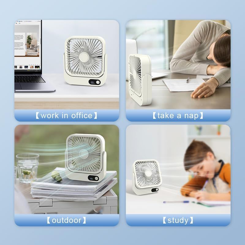 Magnetic Rechargeable Mini Desk Fan with 5-Speed LED Display for Office, Dorm & Bedside Use (White)
