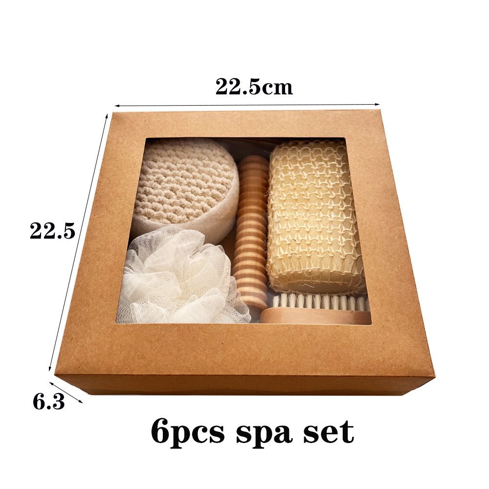 6‑Piece Natural Spa Bath Gift Set, Exfoliating Body Scrub Kit with Loofah, Bath Sponge, Foot File & Wooden Massage Roller for Home Self‑Care