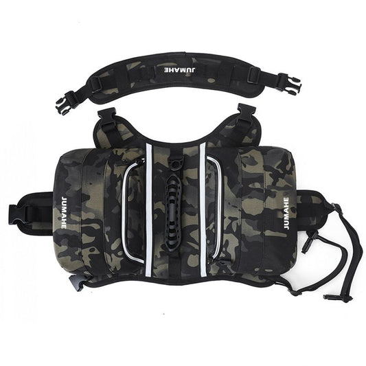JUMAHE Dog Backpack Harness, Adjustable Dog Saddle Bag with Reflective Strips, Waterproof Oxford Pet Pack for Medium Large Dogs Walking Hiking Travel Camping(Night camo)