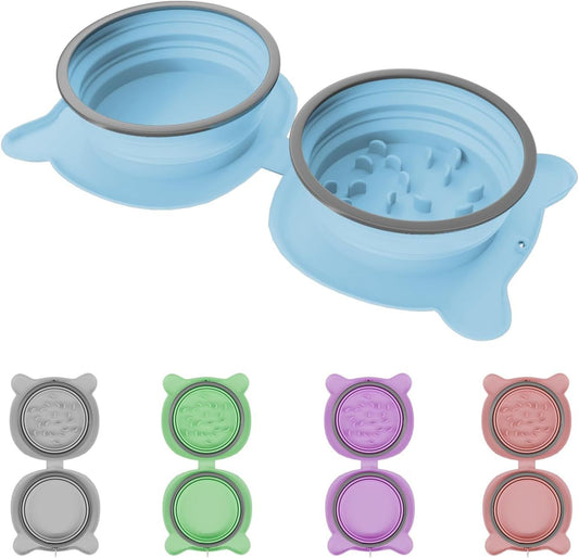 Collapsible Pet Bowl – Slow Feeder & Portable Water Bowl for Dogs and Cats (Purple) – Ideal for Travel, Walks, Pit Stops, and Camping(Blue)