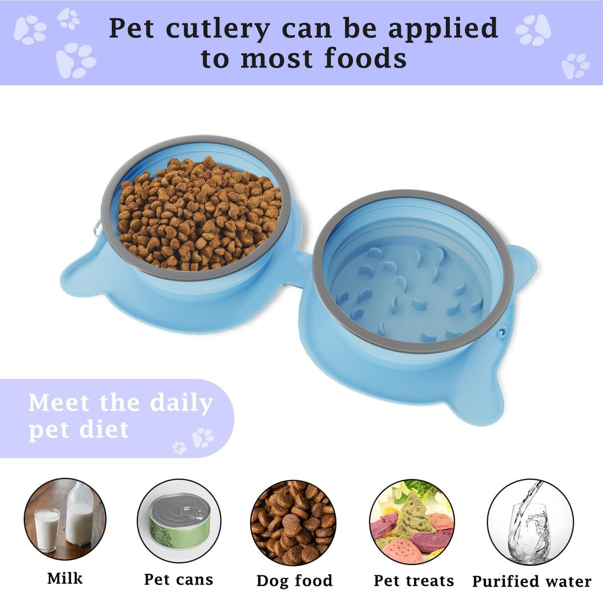Collapsible Pet Bowl – Slow Feeder & Portable Water Bowl for Dogs and Cats (Purple) – Ideal for Travel, Walks, Pit Stops, and Camping(Blue)