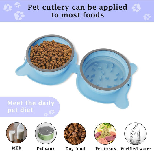 Collapsible Pet Bowl – Slow Feeder & Portable Water Bowl for Dogs and Cats (Purple) – Ideal for Travel, Walks, Pit Stops, and Camping(Blue)