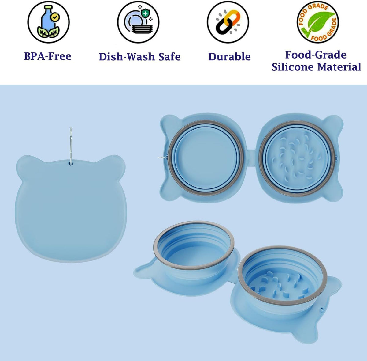 Collapsible Pet Bowl – Slow Feeder & Portable Water Bowl for Dogs and Cats (Purple) – Ideal for Travel, Walks, Pit Stops, and Camping(Blue)