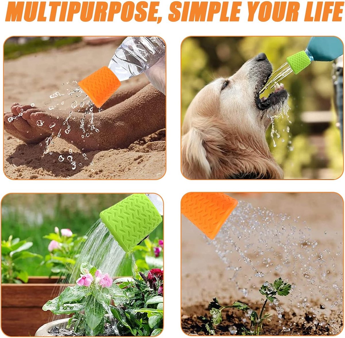 Pet Bathing Tool Outdoor - Dog Shower - Portable Water Bottle Shower Head - Pet Shower Head Attachment - Pet Shower Head Spray - For Portable Dog Shower, Outdoor Walking, Camping, Dirt Removal - Green+Orange - 2 Pieces