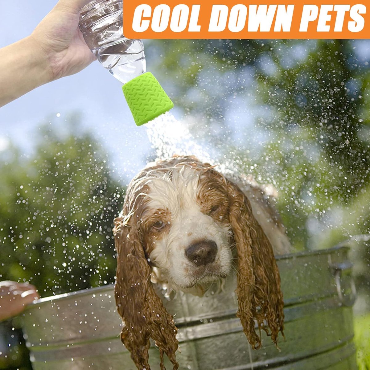 Pet Bathing Tool Outdoor - Dog Shower - Portable Water Bottle Shower Head - Pet Shower Head Attachment - Pet Shower Head Spray - For Portable Dog Shower, Outdoor Walking, Camping, Dirt Removal - Green+Orange - 2 Pieces