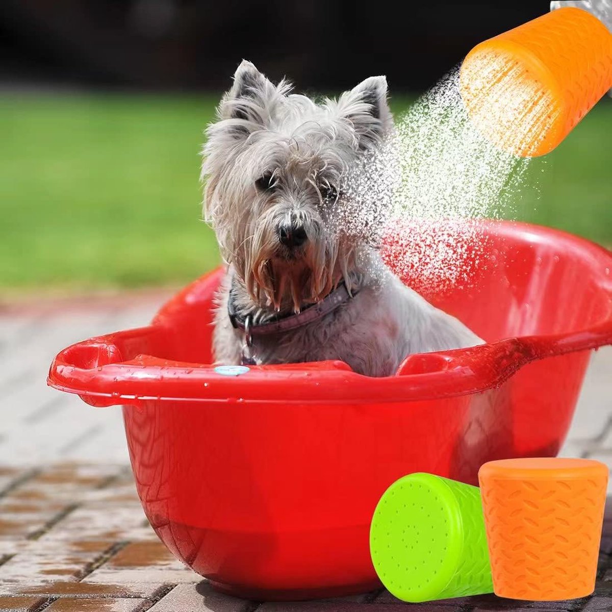Pet Bathing Tool Outdoor - Dog Shower - Portable Water Bottle Shower Head - Pet Shower Head Attachment - Pet Shower Head Spray - For Portable Dog Shower, Outdoor Walking, Camping, Dirt Removal - Green+Orange - 2 Pieces