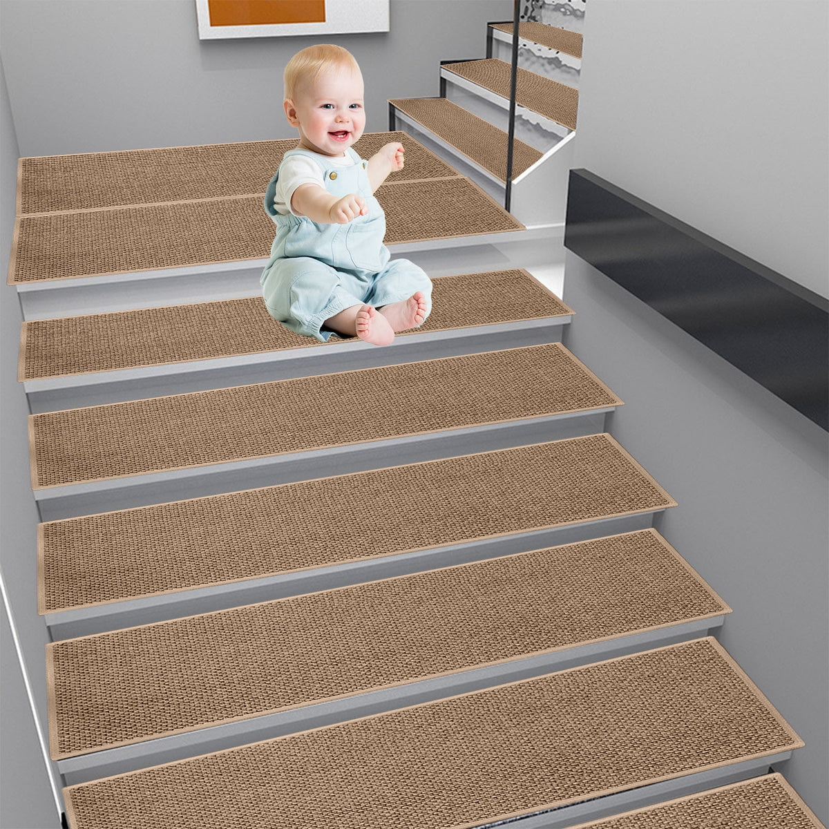 Stair Treads for Wooden Steps, Soft Stair Treads, 8 x 30 Inch Reusable Carpet Stair Treads, Washable Stair Runners for Wooden Steps Non Slip Stair Rugs #5_White