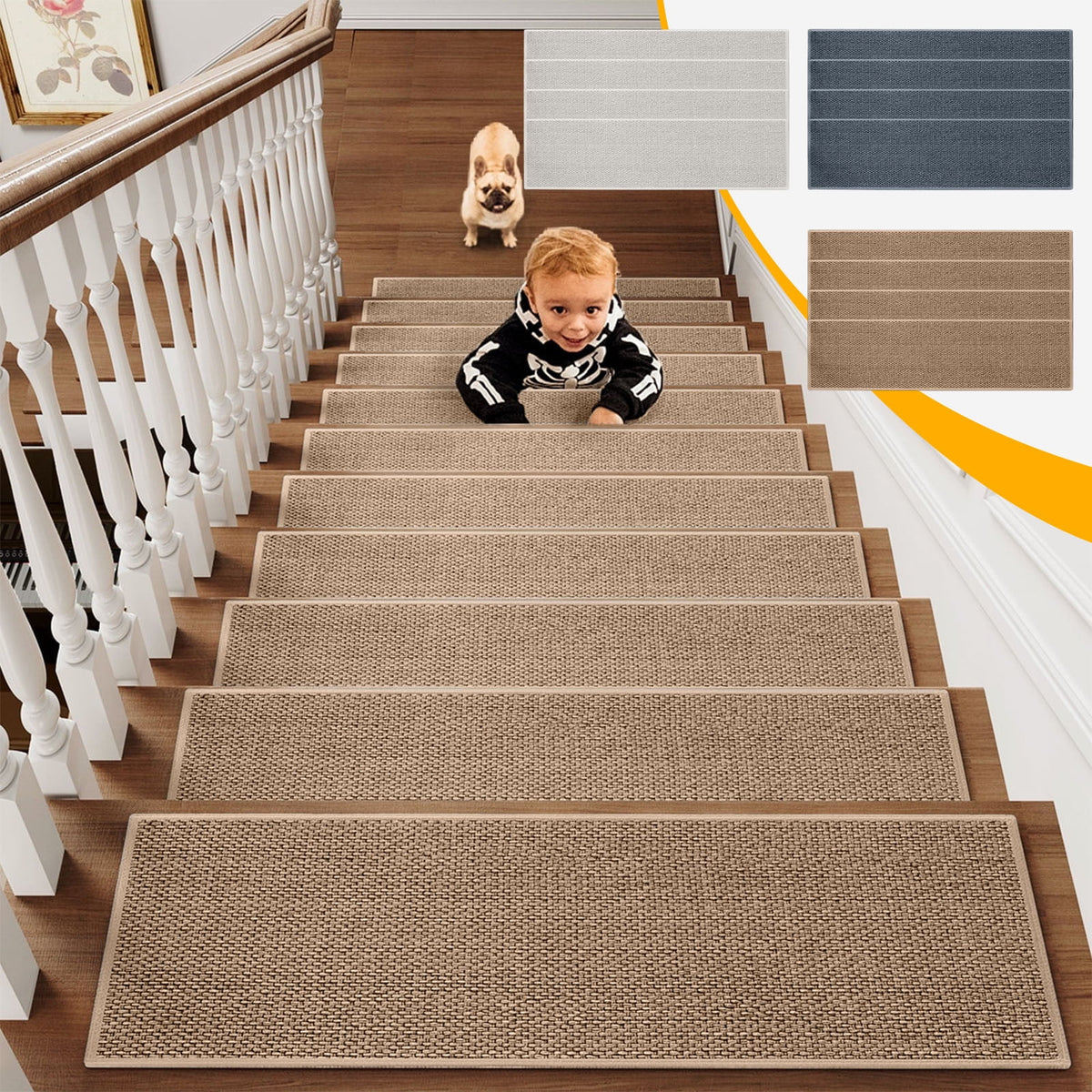 Stair Treads for Wooden Steps, Soft Stair Treads, 8 x 30 Inch Reusable Carpet Stair Treads, Washable Stair Runners for Wooden Steps Non Slip Stair Rugs #6_Gray