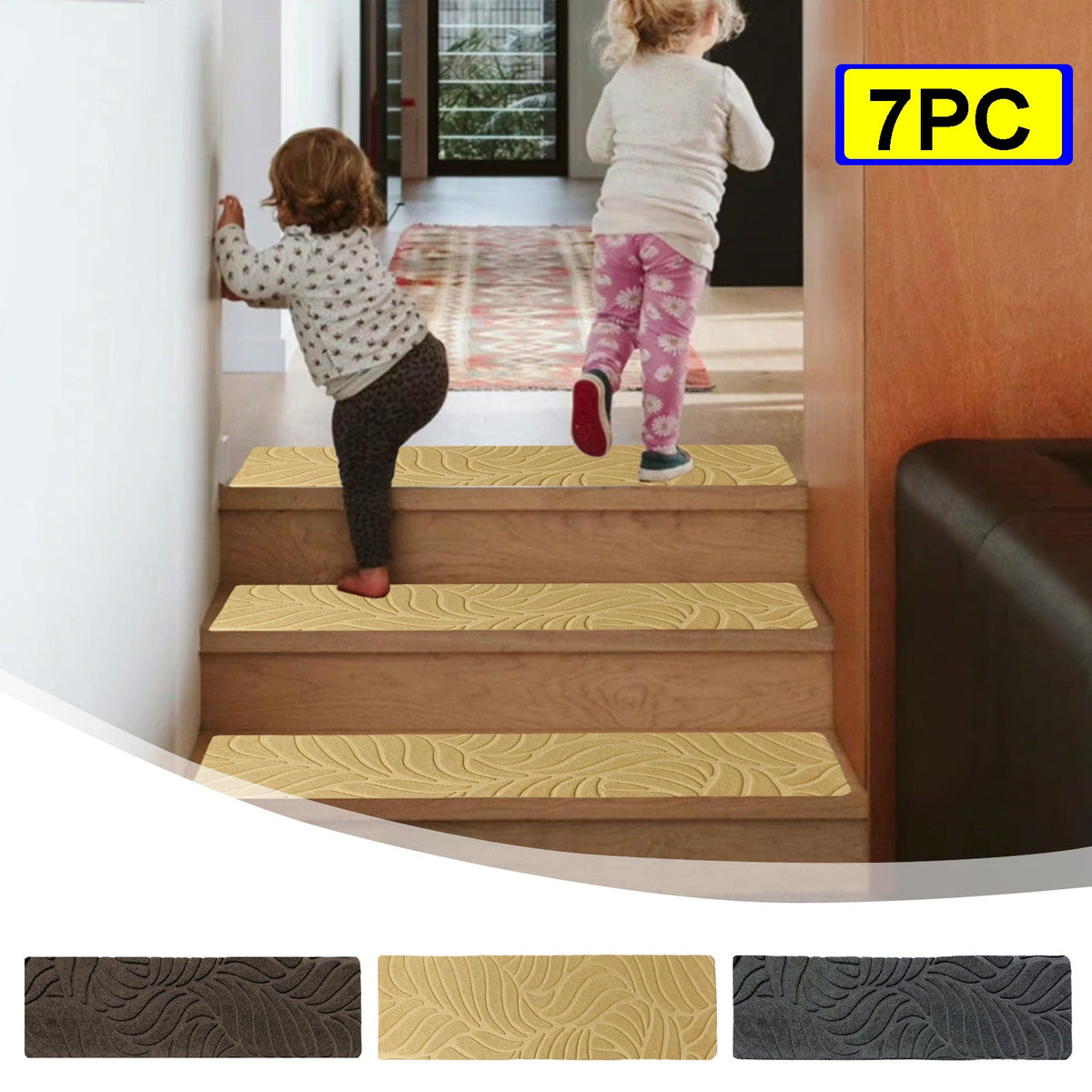 Stair Treads for Wooden Steps, Soft Stair Treads, 8 x 30 Inch Reusable Carpet Stair Treads, Washable Stair Runners for Wooden Steps Non Slip Stair Rugs #8_Beige