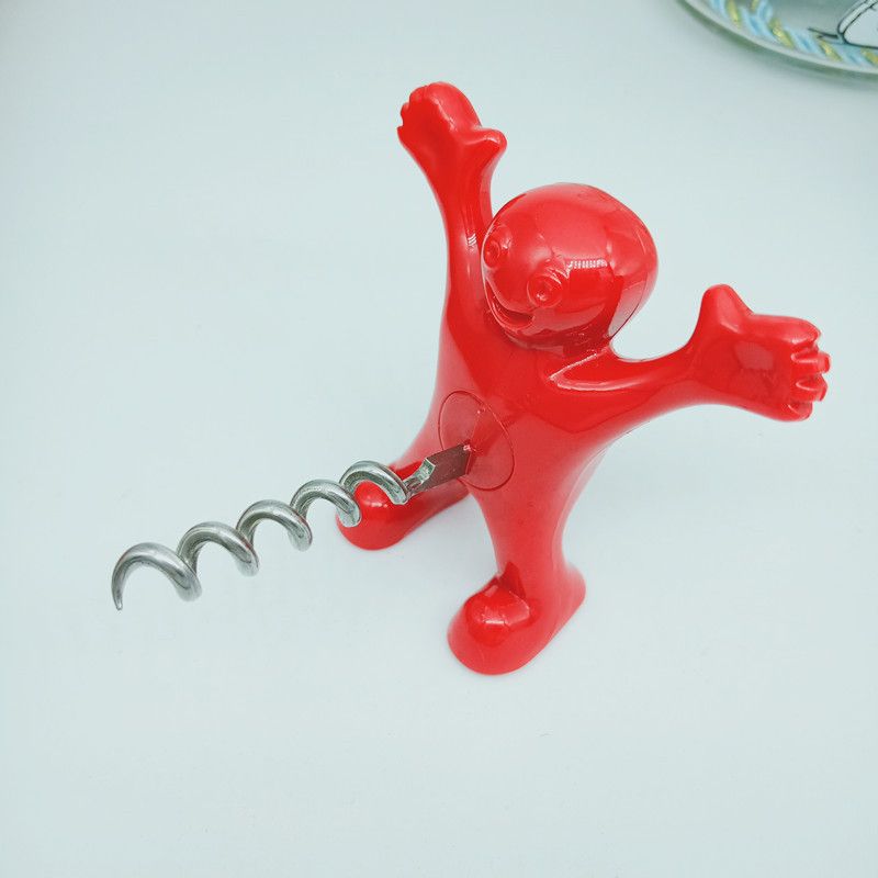 3 Pcs Funny Happy Red Man Wine Stopper Novelty Beer Corkscrew & Bottle Opener Novelty Bottle Stopper （3pcs）