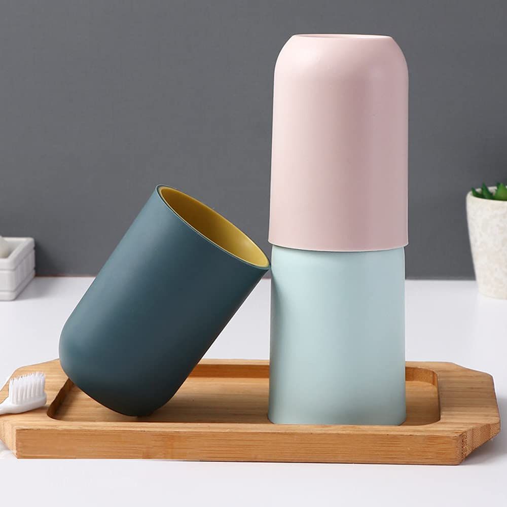 4PCS Bathroom Tumbler Toothbrush Cup Unbreakable Reusable Drinking Cup Toothbrush (Light Gray, Dark Blue, Light Pink, Light Blue)