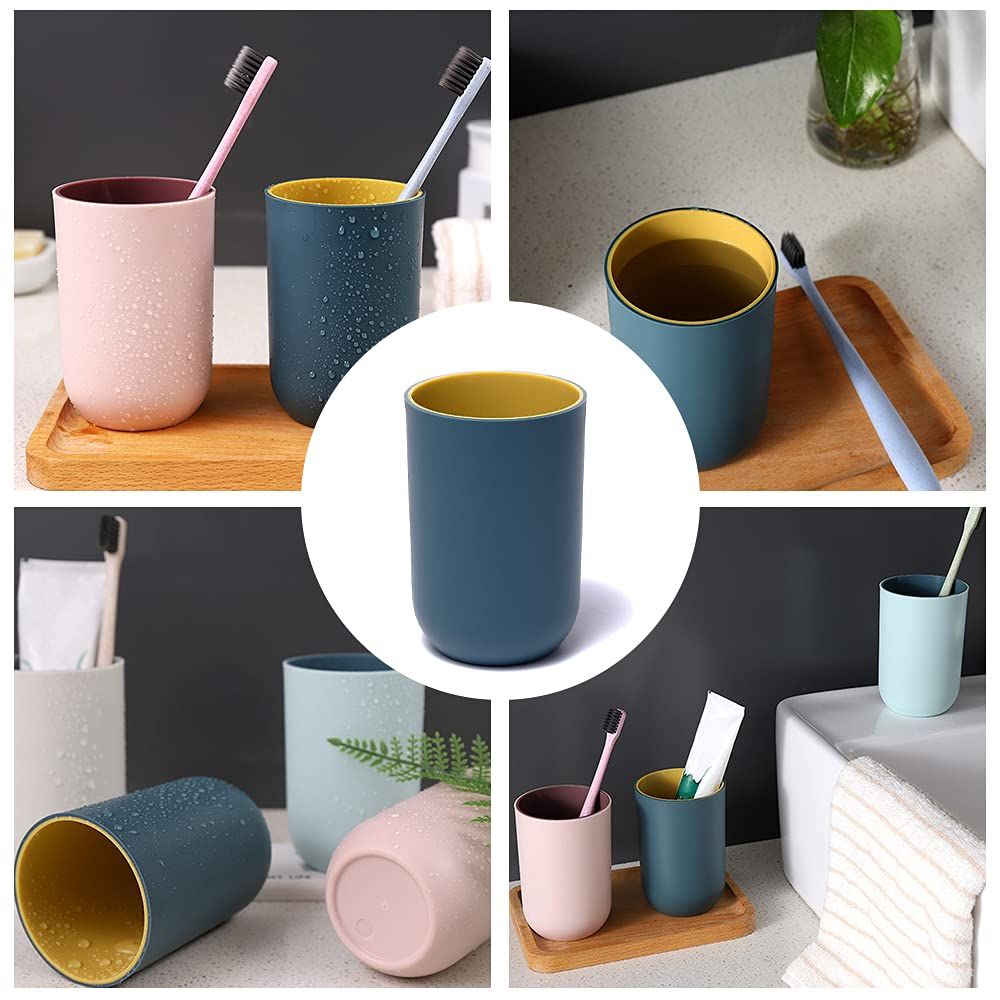 4PCS Bathroom Tumbler Toothbrush Cup Unbreakable Reusable Drinking Cup Toothbrush (Light Gray, Dark Blue, Light Pink, Light Blue)