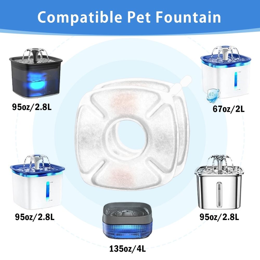 48 replacement pet water dispenser filters, compatible with 67 oz, 95 oz, 135 oz cat water dispensers