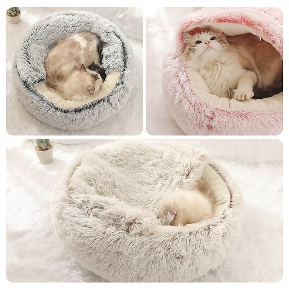 Cat Beds for Indoor Cats Dog Round Winter Warm Sleeping Bag Long Plush Soft Pet Bed Calming Bed
