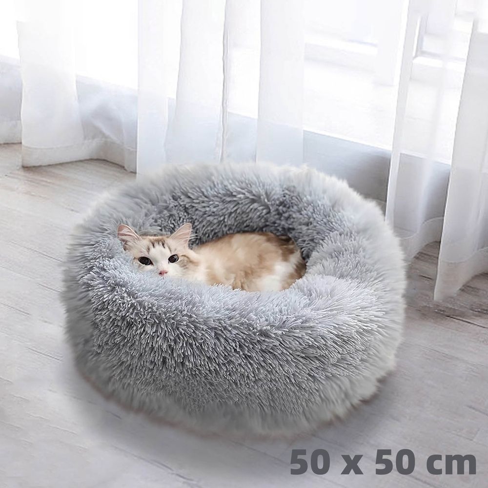 Cats Beds for Indoor Cats - Cats Bed Washable 15.7 inches, Dog Beds for Small Dogs, Anti Anxiety Round Long Velvet Furry Cats Bed, Thick Bottom, Winter Supplies(Gray)