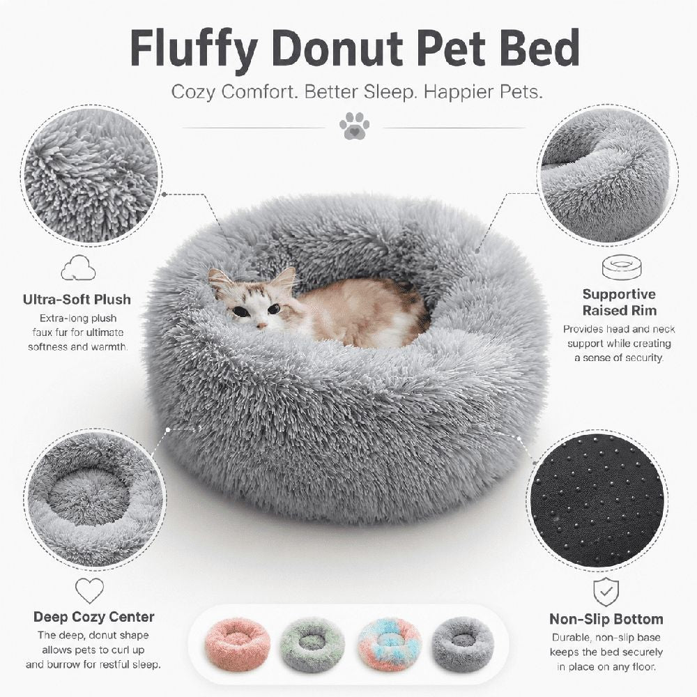 Cats Beds for Indoor Cats - Cats Bed Washable 15.7 inches, Dog Beds for Small Dogs, Anti Anxiety Round Long Velvet Furry Cats Bed, Thick Bottom, Winter Supplies(Gray)