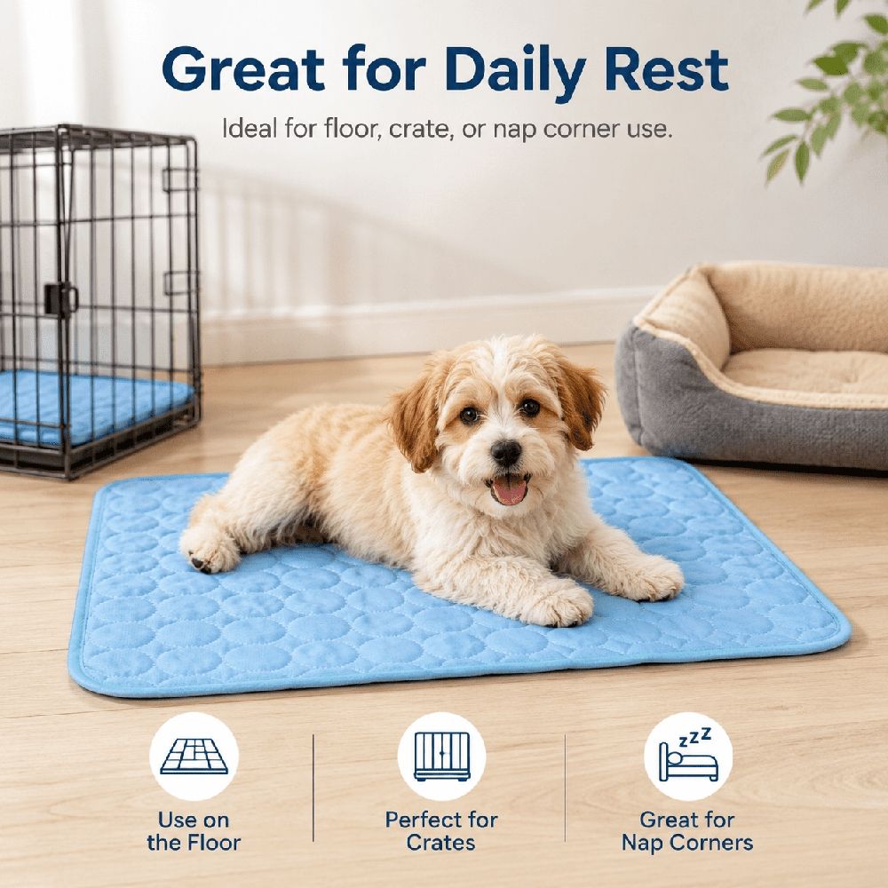 Dog Cooling Mat, Dog Ice Silk Mat Summer Pet Mat Sleeping Mat Lce Mat, Pet Dog Self Cooling Pad,Cooling Mat for Dogs Self Cooling Pad(M,Blue, 24.4x19.7in)