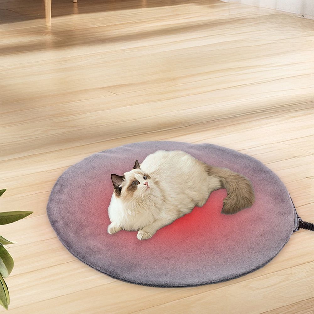Pet Heating Pad for Cats & Dogs Indoor Outdoor, Waterproof Warm Round Pet Sleeping Mat, Adjustable Temperature, Heated Cat Dog Bed Mat, 11.8'x11.8'