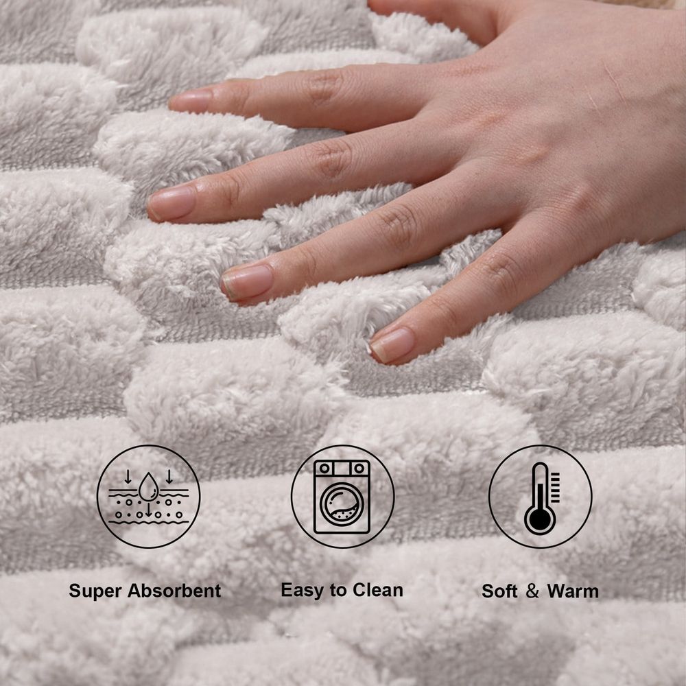 Thick Soft Non-Slip Bath Mat, Water Absorbent and Washable Bathroom Rug with Full Wrap for Foot Comfort, Shower Safe Floor Protection