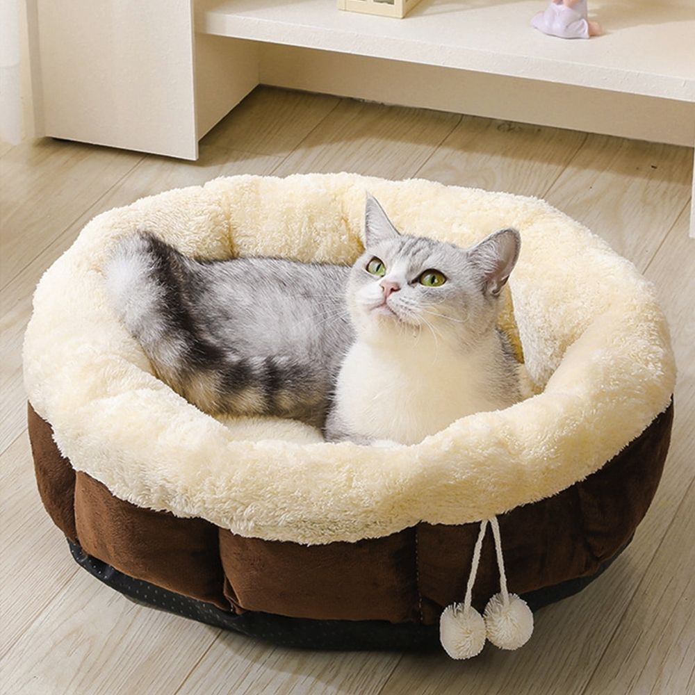 Orthopedic Dog Bed, Round Plush Faux Fur Pet Bed with Non-Slip Bottom, Soothing Support for Small Medium Dogs and Cats