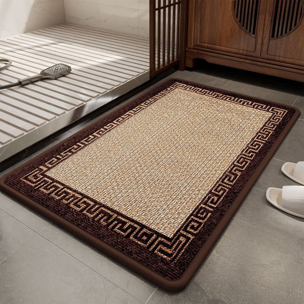 Non-Slip Bath Mat and Absorbent Rug, Soft Linen Floor Mat for Bathroom and Bedroom, Machine Washable, 16x24 Inches
