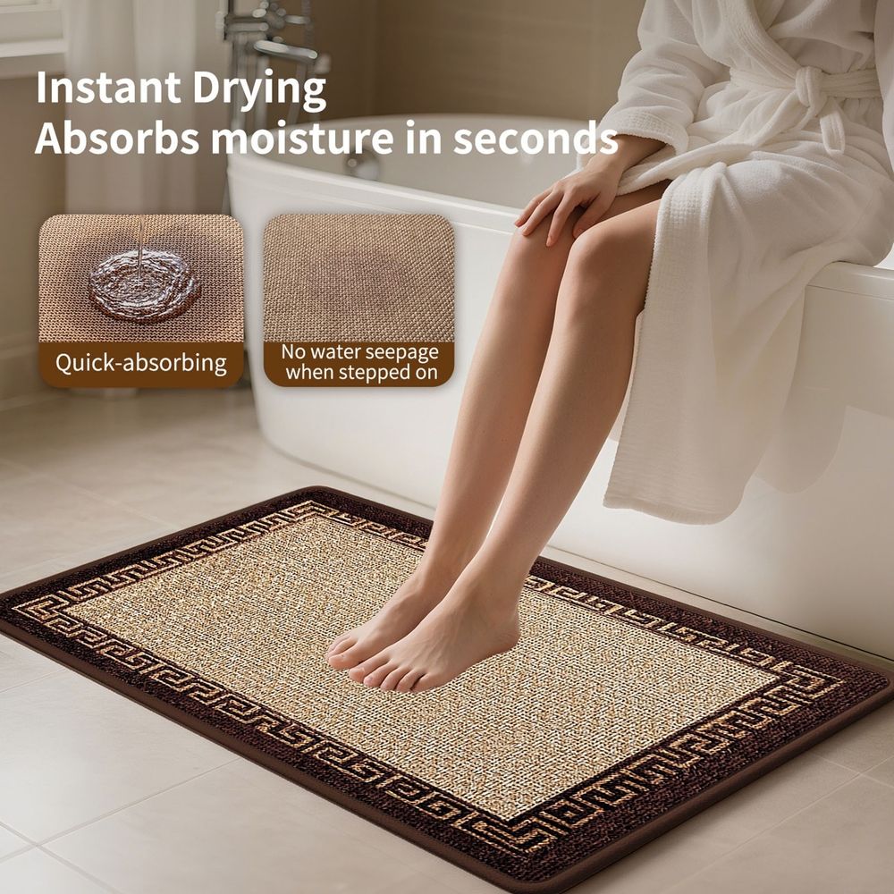 Non-Slip Bath Mat and Absorbent Rug, Soft Linen Floor Mat for Bathroom and Bedroom, Machine Washable, 16x24 Inches